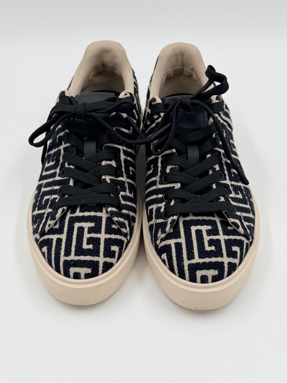 Balmain Black and Cream Monogram Low-Top Sneakers